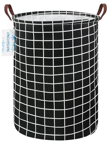 Round Laundry Basket Collapsible Storage Hamper Organizer Black Grid - color: Black grid