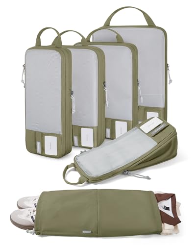 BAGSMART Compression Packing Cubes for Travel Essentials - color: Olive Green-6 PCS, size: Set of 6