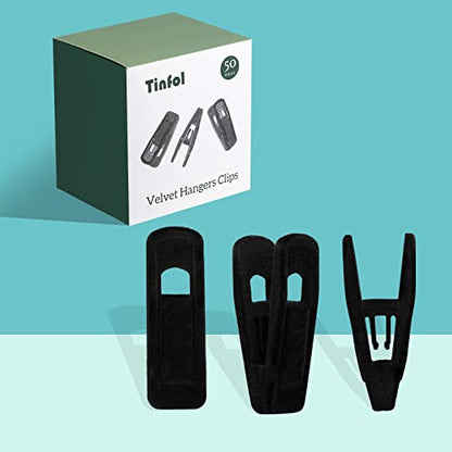 Tinfol 50pc Velvet Hanger Clips, Black Strong Finger Flocked Clips, Large Opening Clip Clothes Pin, Pants Hangers Clip for Thin Clothes Hangers - color: Black, size: 50PC