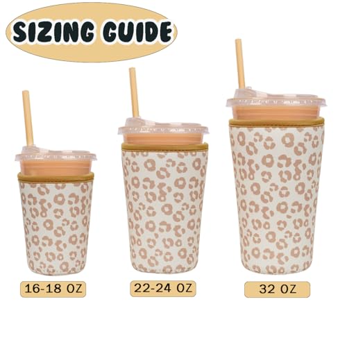 Reusable Insulated Neoprene Iced Coffee Cup Sleeve, Durable Drink Sleeve for Cold Beverages, Beverage Holder for Iced Coffee (Leopard Grace) - color: Leopard Grace