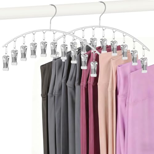 Legging Hangers for Closet Organizer, Hat Hangers for Closet 2 Pack with 10 Clips Holds 20 Leggings, Legging Hanger, Pants Storage Organizer Suitable for Socks, Panties, Underwear, Pants (White) - color: White