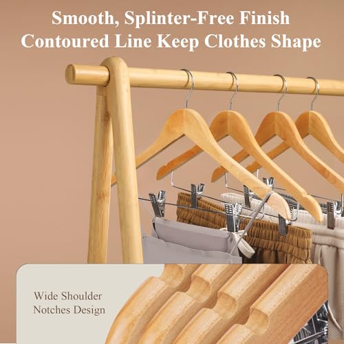 Wooden Hangers with Clips 12 Pack Wooden Pants Hangers,Skirt Hangers with Adjustable Clips,Hangers for Pants,Jeans,Slacks,Shorts（Natural） - color: Natural