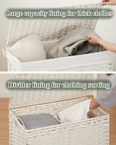 SETVSON Laundry Hamper with Lid Wicker Laundry Basket, White - color: White, size: 29.6 Gal