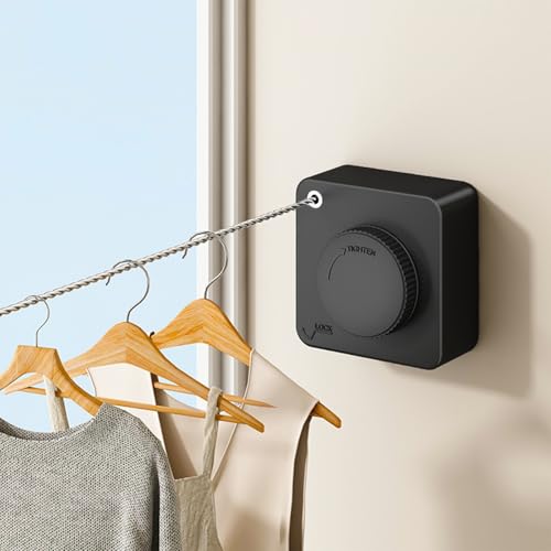 Retractable Clothesline Indoor Outdoor 16.2Ft Non-Sag(1, Black) - color: Black