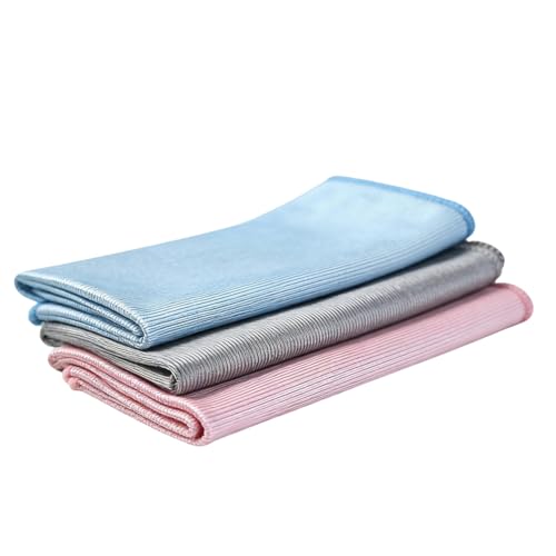3 Pack Microfiber Glass Cleaning Cloth, Lint Free, 11.8x11.8 Inch Medium Size for Windows, Glasses, Mirrors, Windshields, Stainless Steel (3, Multicolor, Medium) - color: Multicolor, size: Medium