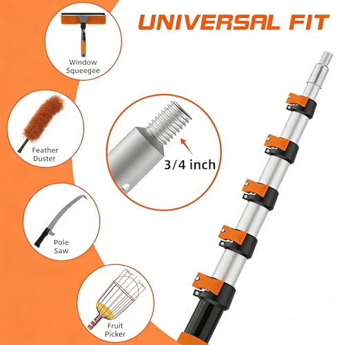 35FT Window Cleaning Kit, 2-in-1 Squeegee with 5-29FT Telescoping Pole & Flip-Lock & Screw Dual Locking, Professional Long Handle Washing Tool for High Windows