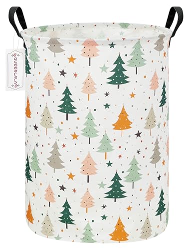 QUEENLALA Large Foldable Round Storage Basket Laundry Hamper, Pine tree - color: Round-pine tree