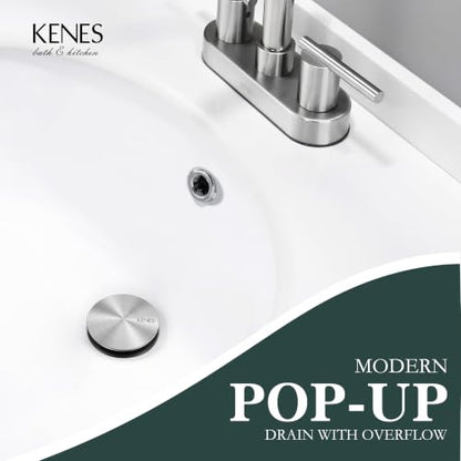 KENES Brushed Nickel Bathroom Sink Drain Pop Up Sink Drain with Overflow - color: Brushed Nickel, size: Big Pop up Cap (With Overflow)