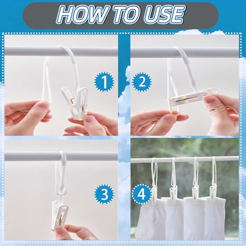 60 Pcs White Multi-Purpose Laundry Hooks Hanging Clips Bulk with Plastic Rope Hanger Clips for Hanging Clips for Baby Clothes, Pants, Hat, Socks, Towels, Bras - Closet, Bathroom & Kitchen Organization