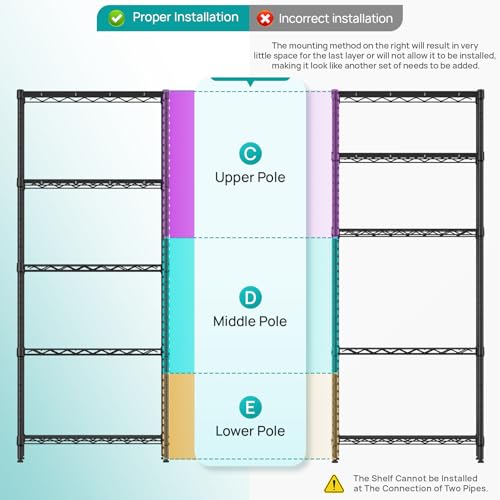 SINGAYE 5 Metal Shelves Wire Shelving Storage Shelf Adjustable Unit Pantry - color: Black, size: 5 Tier 14"Dx24"Wx59.5"H