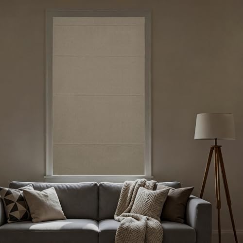 RYB HOME Blackout Roman Shade for Windows, No Drill Cordless Faux Linen Roman Blind, Double-Sided Magnetic Foldable Window Shades for French Doors, Bedroom, Bathroom, Taupe, W36 x H64, 1 Panel - color: Taupe, size: 36"W x 64"H