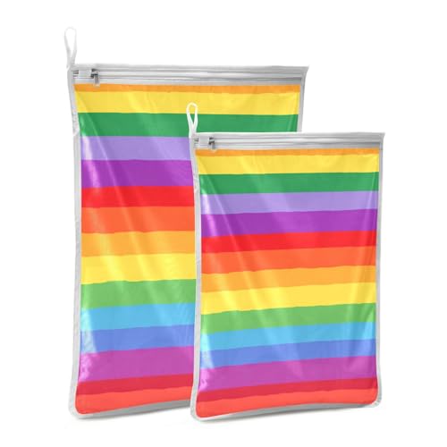 Mesh Laundry Bags Lingerie Bags for Washing Delicates 2 PCS Durable Wash Bag with Zipper Small and Medium Washable Vibrant Colorful Stripes - color: Vibrant Colorful Stripes