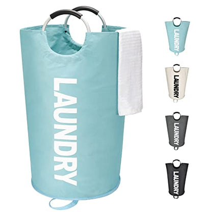 Maxsilan 90L Large Laundry Basket Bag, Collapsible Tall Hamper, Light Blue - color: Light Blue, size: 90L