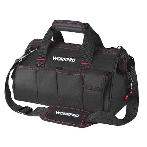 WORKPRO 14-inch Tool Bag, Multi-pocket Tool Organizer with Adjustable Shoulder Strap, W081021A , black - size: 14 inches