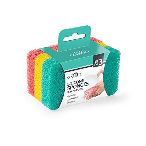Handy Gourmet Silicone Sponges (Set of 3 Colors) Kitchen and Dish Scrubber, Fragrance, Mildew, Odor Free, Multi (JB8489S3) - size: Set of 3
