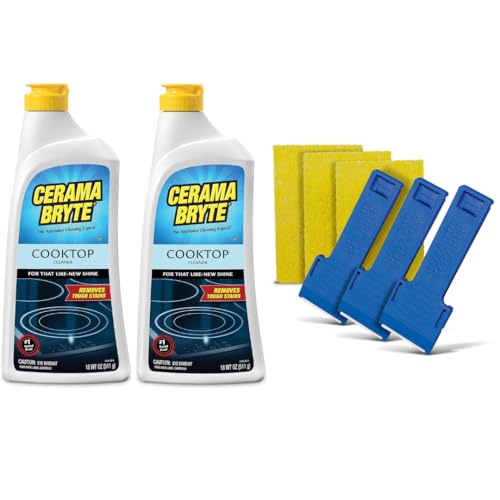 Cerama Bryte Cook Top Cleaner 18 oz 2-Pack & 3 Scraper Pad Pack