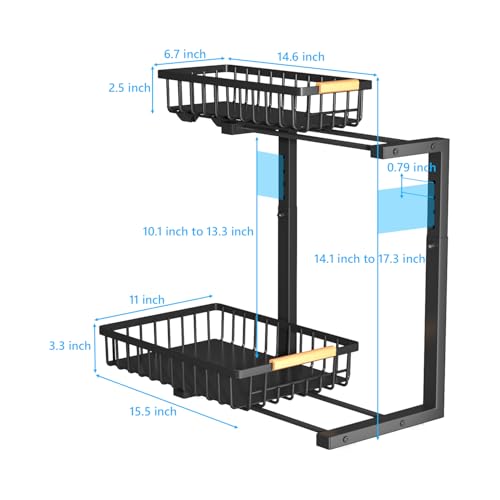 Merrylun Under Sink Organizers, 5 Adjustable Height,Metal Pull Out Under Sink Organizers and Storage Shelves with Sliding Drawer, Black 1pack（Hight 13.6″-16.9″） - color: Black, size: 1 pack