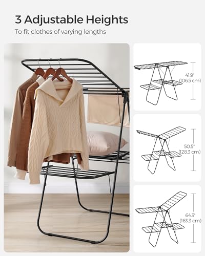 SONGMICS Clothes Drying Rack, Foldable 2-Level Stee Laundry Drying Rack - color: Black, size: 2 Tiers（22"d x 61.8"w x 64.3''h )
