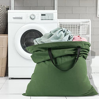 Sanlykate Large Canvas Cotton Laundry Bag with Drawstring & Handles, Heavy Duty Durable Dirty Clothes Organizer, Tear Resistant Hamper Liner Storage Bag, Travel Sack, 25.5 x 34inch - Army Green - color: ArmyGreen