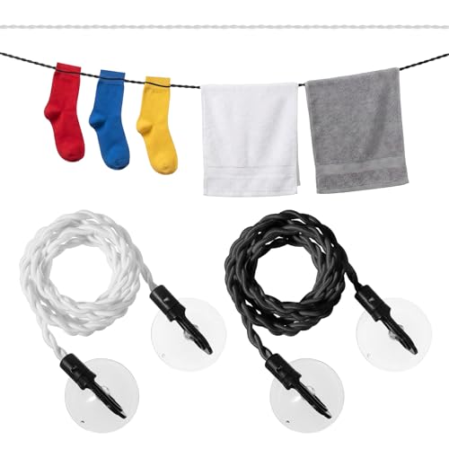 2 Pcs Travel Clothes Line, Portable Clothesline with Hooks and Suction Cups Retractable Travel Clothesline for Hotel Room Camping Clotheslines Accessories Cruise for Hanging Clothes