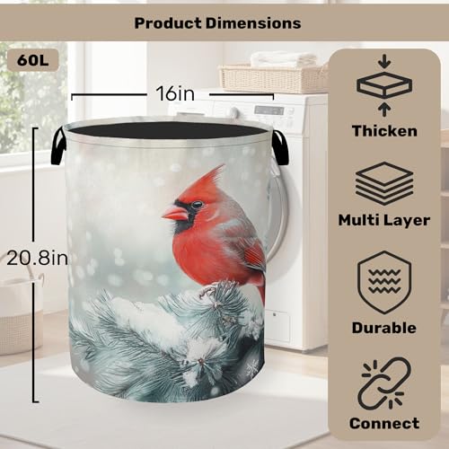 Red Cardinal Foldable Laundry Hamper - Waterproof Fabric Storage Basket with Handles, Clothes Hampers for Laundry,Bedroom,Dorm - color: Red Cardinal