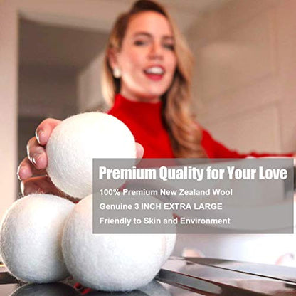 Wool Dryer Balls 6 Pack, 100% New Zealand Wool to Core - color: 3.0"-white-6pcs