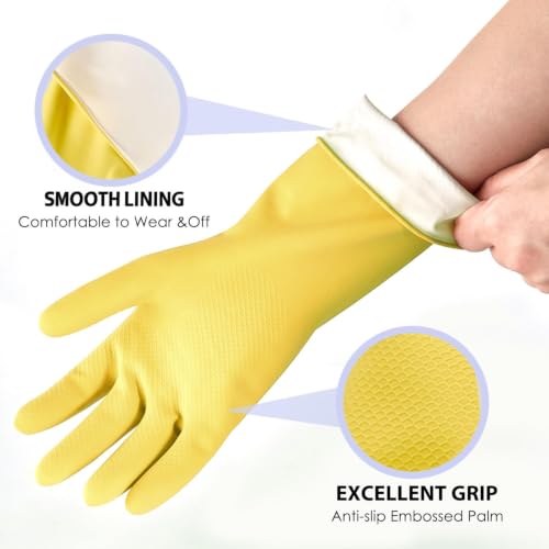 Rubber Kitchen Dishwashing Gloves - 4 Pairs Colorful Reusable Cleaning Gloves for Kitchen Washing Dishes and Household Cleaning(Large, Blue+Pink+Yellow+Red) - color: Red,yellow,blue,pink, size: Large (Pack of 4)