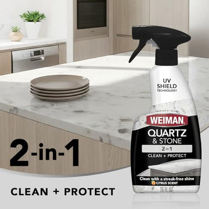 Weiman Quartz Countertop Cleaner and Polish (4 Pack w/Micro Towel) Clean and Shine Your Quartz Countertops Islands and Stone Surfaces with Ultra Violet Protection - size: 16 Fl Oz (Pack of 4)