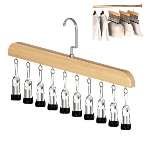 Hanging Closet Organizer, Wooden Legging Hanger with 10 Clips,Space Saving Hats Organizer for Closet,360° Rotating Wooden Multi-Hanger for Pants, Skirts and Socks Storage (Natural Finish) - color: Natural Wood