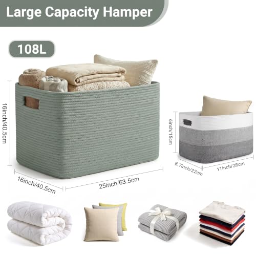 Large Laundry Basket/Hamper, 25"x16"x16" Green Rectangle Basket - color: Green, size: 108L