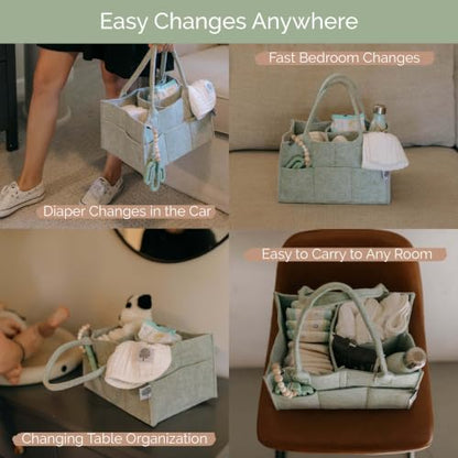 Parker Baby Co. Felt Diaper Caddy Organizer - Large, Sage - color: Sage Green (Heathered Sage Green), size: Large