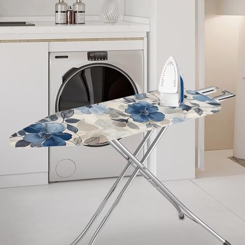 Blue Flower Ironing Board Cover with Pad Standard Size Padding Decorative Cover for Ironing Board Non-Slip Padded Iron Covers Table Top Ironing Board Sleeve with Elastic Edge - color: Flower Blue