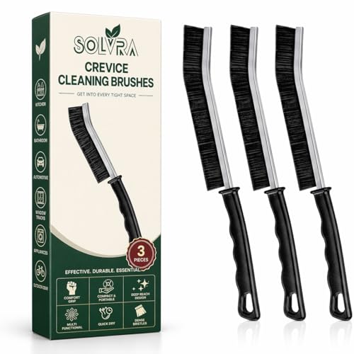 Crevice Cleaning Brush Set – 3Pcs Hard Bristle Cleaning Tools for Grout, Tile Floors, Gaps & Narrow Spaces – Small Grout Scrub Brush for Cleaning Bathroom, Shower, Window Tracks, Kitchen