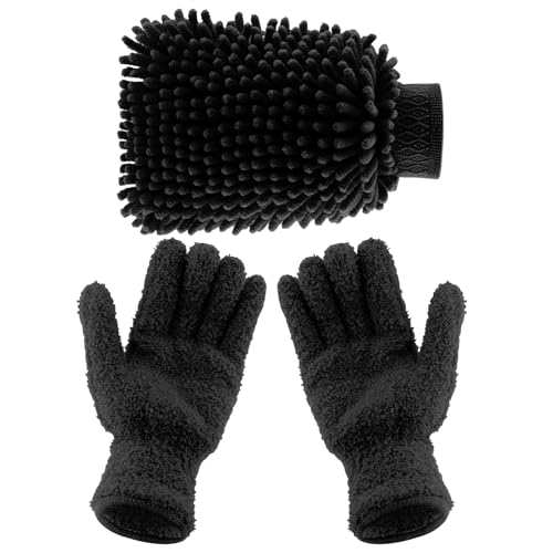 3Pcs Microfiber Dusting Mitt Gloves Microfiber Plant Cleaning Gloves, Black