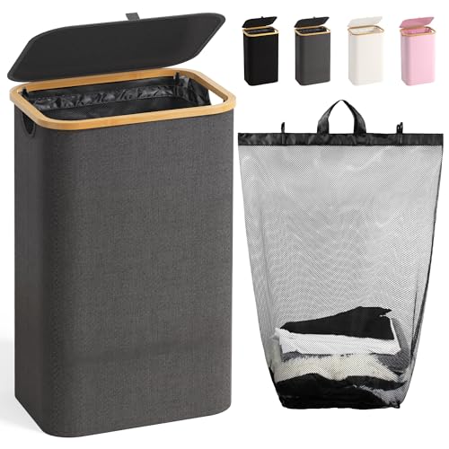 Bathola Laundry Hamper with Lid, Laundry Basket with Removable Bag, Grey - color: Grey, size: 100L