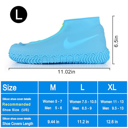 Shiwely Silicone Waterproof Shoe Covers, Upgrade Reusable Overshoes with Zipper, Resistant Rain Boots Non-Slip Washable Protection for Women, Men (L (Women 7.5-10.5, Men 6.5-9), Blue) - color: Blue, size: L (Women 7.5-10.5, Men 6.5-9)