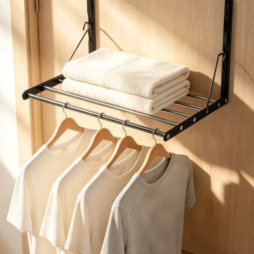 Over Door Clothes Drying Rack 13-23“ Adjustable Foldable Space Saving Black - color: Black Foldable