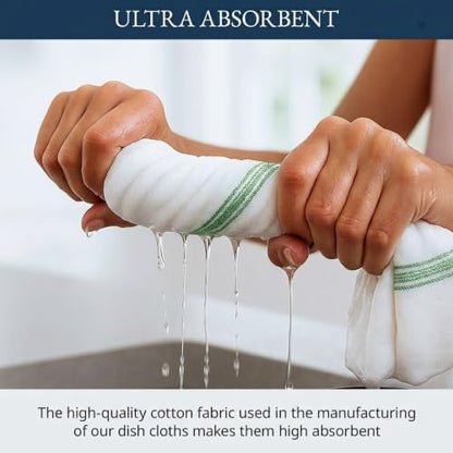 LANE LINEN Kitchen Drying Towels 100% Cotton Absorbent Lint-Free 6 Pack - color: 11: Green Stripe, size: 06 Pack