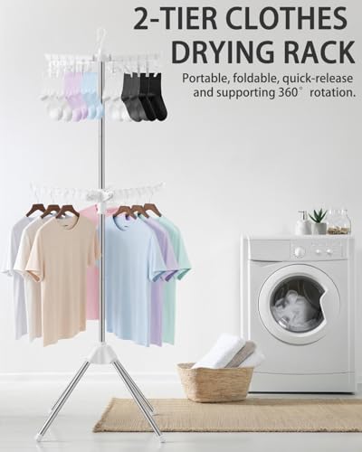 Foldable Clothes Drying Rack, 2 Tier Portable Laundry Drying Rack - size: 2-Tier