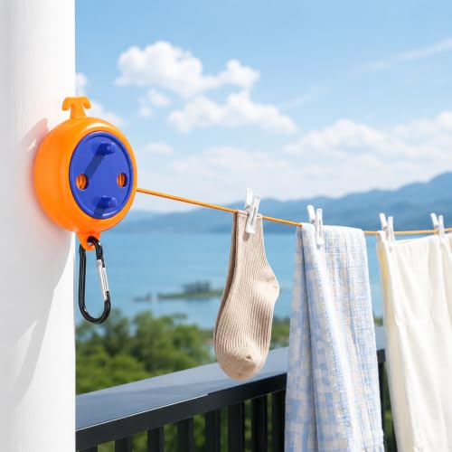 Retractable Clothesline, 32.8FT Portable Travel Washing Line, Windproof Non-Slip Laundry Line for Indoor, Outdoor, RV, Travel and Camping, Orange