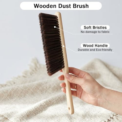 10-Piece Wooden Dust Brush Set with Long Handle, Soft Bristle Hand Broom