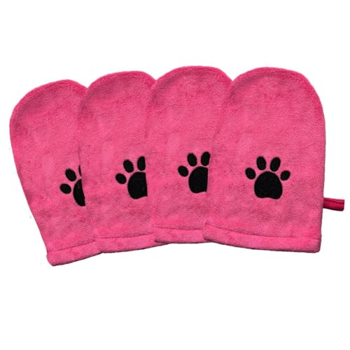 Penny & Niko Microfiber Pet Towel Mitts - Paw Cleaning and Drying Mitts/Gloves for Dogs and Cats (Pink, Standard - 4 Pack) - color: Pink, size: Standard - 4 pack