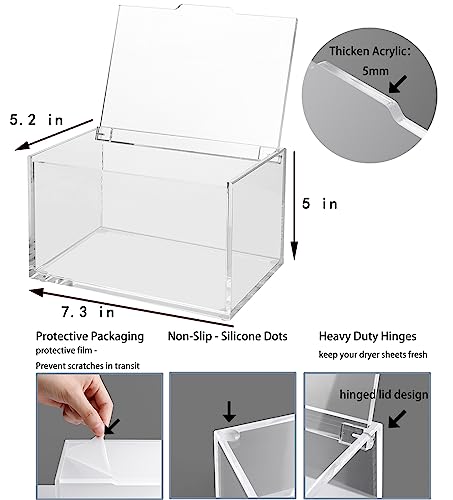 rejomiik Large Dryer Sheet Holder, Dryer Sheet Dispenser with Lid, Clear - color: Clear, size: Large