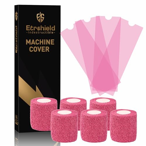 Tattoo Pen Covers 200PCS & 6 Rolls Grip Tape 2.56"x7" Pink - color: Pink