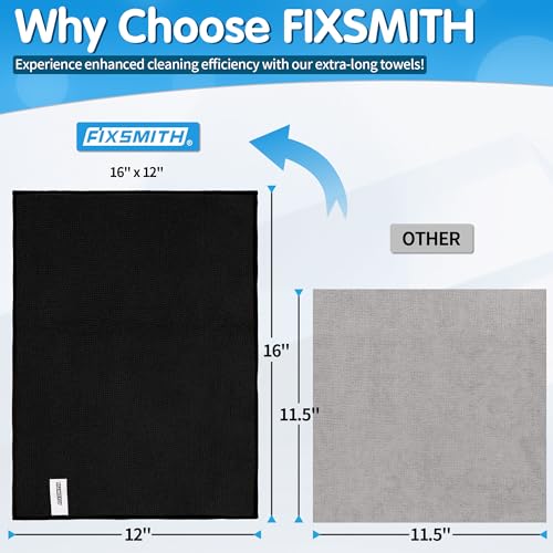 FIXSMITH Black Microfiber Cleaning Cloth -Pack of 8, Highly Absorbent Cleaning Rags, 16"X12" All Purpose Cleaning Towels for Housekeeping, Kitchen, Car, Lint Free and Reusable Microfiber Towels - color: Black, size: 8pk