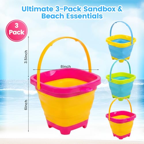 Shindel Collapsible Bucket for Kids,3 Pcs, Multicolor, Silicone