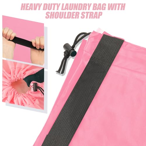 Isink Heavy Duty Laundry Bag with Strap,2 Pack Travel Laundry Bags for Dirty Clothes,24" x 36" Large Laundry Bag for Traveling,Camping,Dorm (Cyan + Pink) - color: Laundry Bags with Strap (Cyan + Pink)