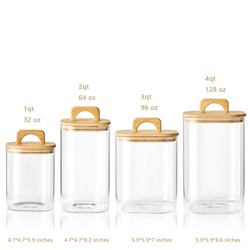 Sweejar 3 qt Glass Jars for Laundry Room Organization, 96 oz Laundry Pods Container, Glass Food Storage Jars with Airtight Lid, 1 Pack, Hand Lid - style: 3qt(0.75gal) 1pcs