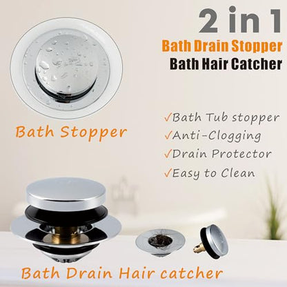 Artiwell Tub Drain, 2 in 1 Pop-up Bathtub Plug with Hair Catcher - color: Chrome Plated