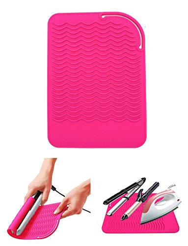 Heat Resistant Mat for Curling Iron, Flat Irons and Hair Straightener Hair Styling Tools 9" x 6.5", Food Grade Silicone, Pink - color: Pink